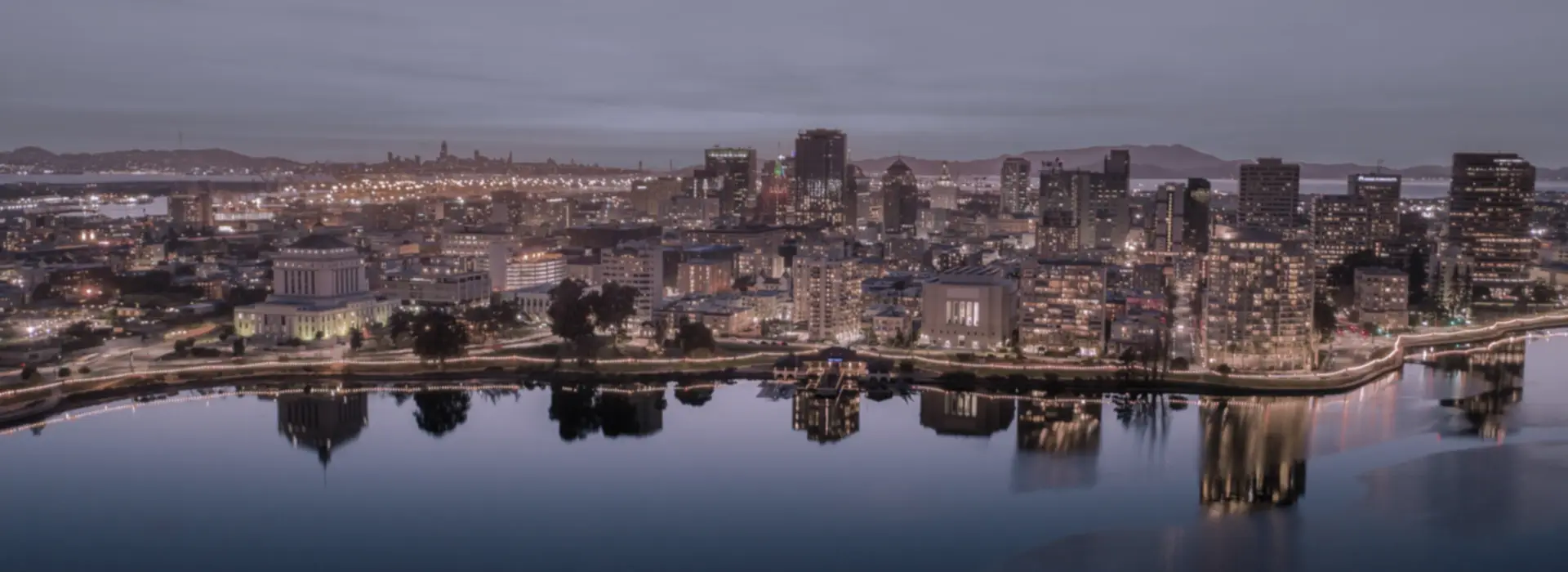 Oakland, CA - aerial view at night